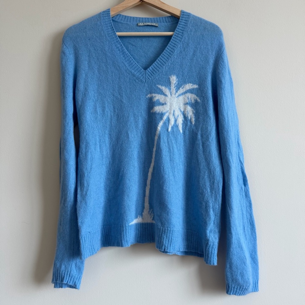 Alaskan Cashmere V neck Palm Tree Pullover Sweater